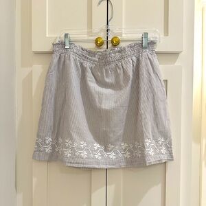 J. Marie Blue/Gray & White Striped Skirt with Abstract Floral Embroidery Detail